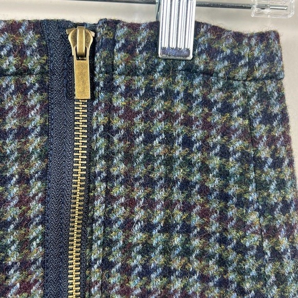J. Crew Houndstooth Asymmetrical Zipper Wool Pencil Skirt Size 00 Blue - Picture 6 of 11